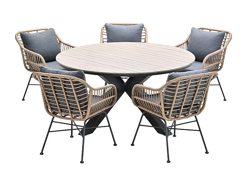 Garden Impressions Lucas tuinset 6-delig bruin - Tulli tuintafel bruin Ø148 cm