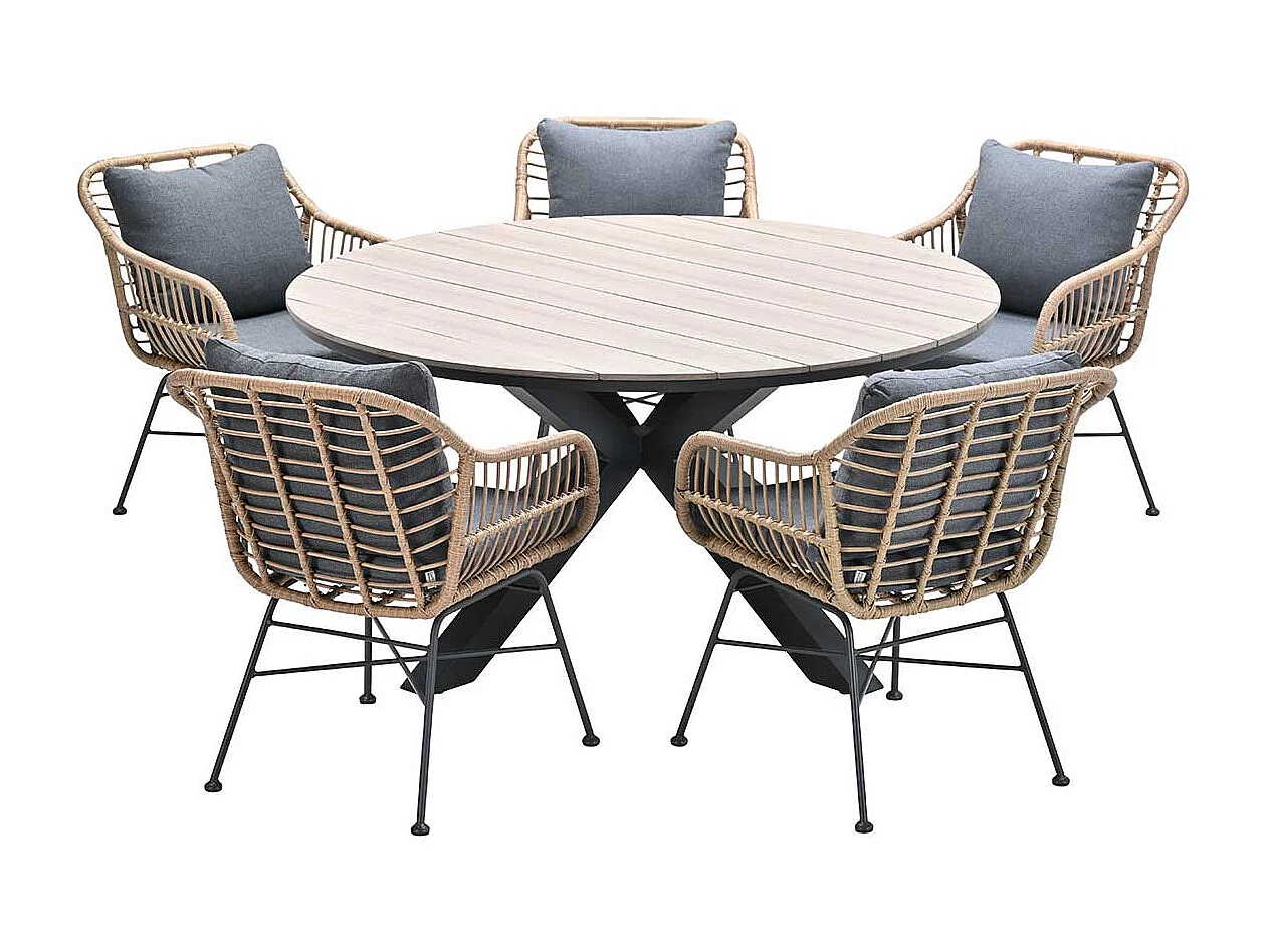 Garden Impressions Lucas tuinset 6-delig bruin - Tulli tuintafel bruin Ø148 cm