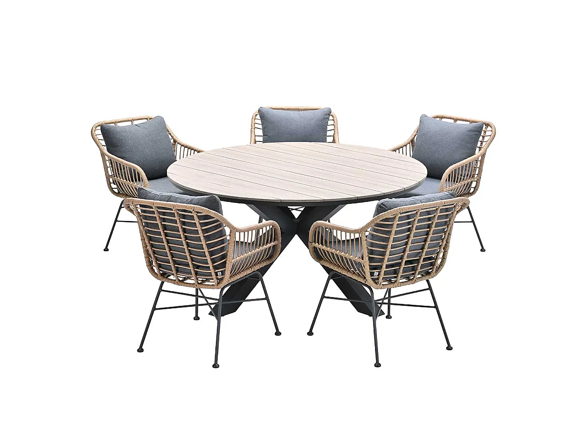Garden Impressions Lucas tuinset 6-delig bruin - Tulli tuintafel bruin Ø148 cm