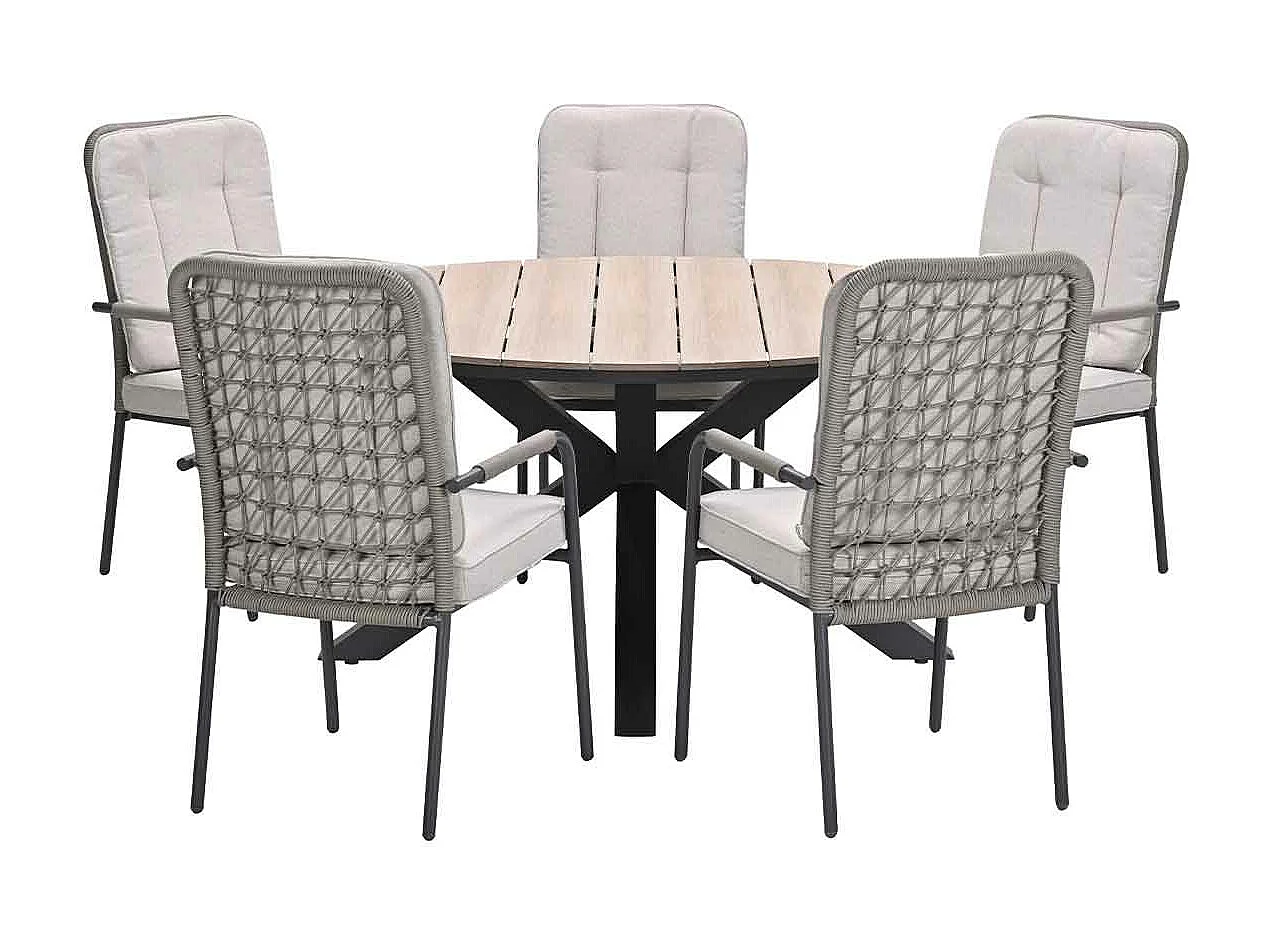 Garden Impressions Aleria tuinset 6-delig taupe - Tulli tuintafel Ø148x75 cm - light teak vironwood