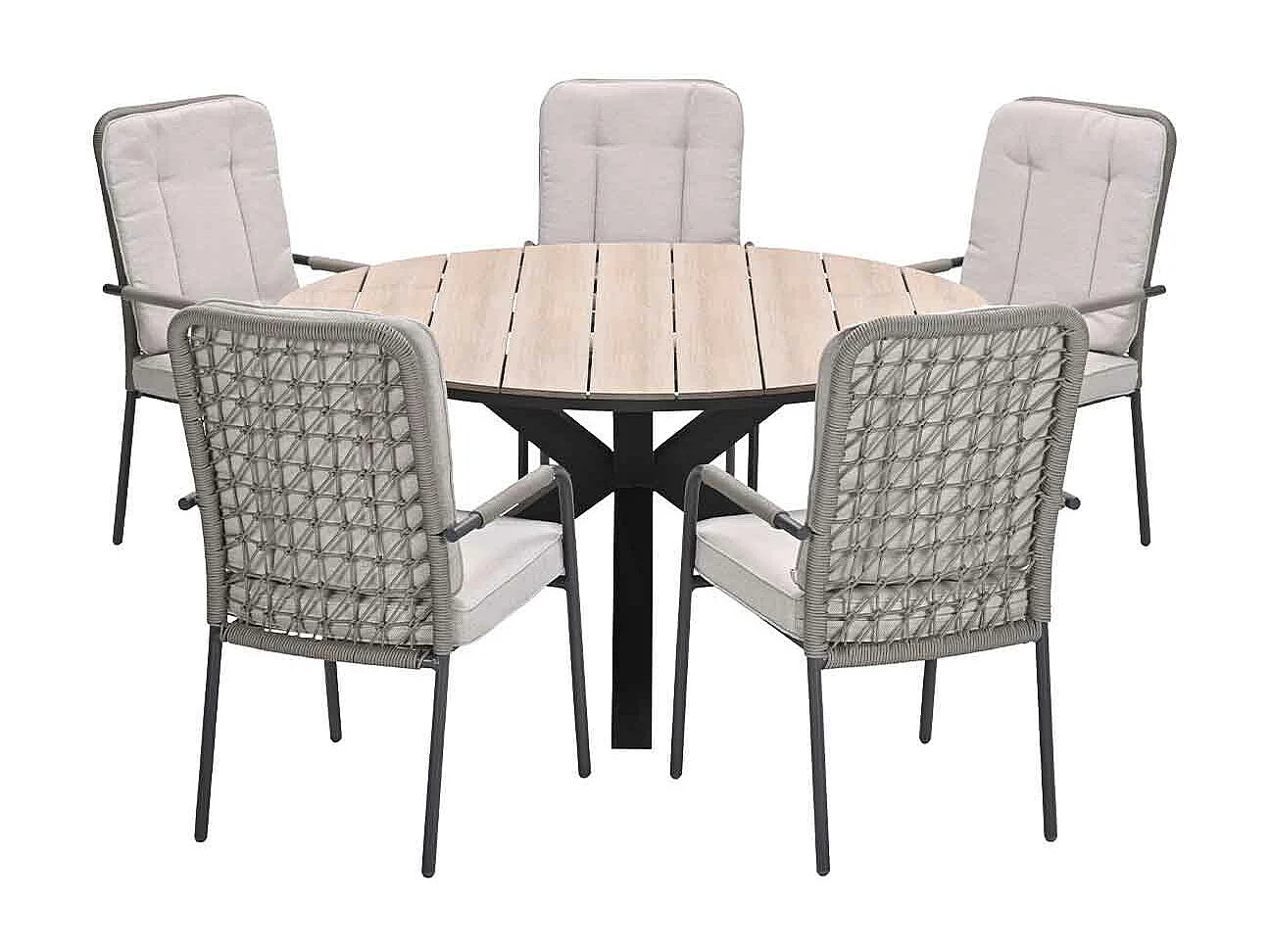 Garden Impressions Aleria tuinset 6-delig taupe - Tulli tuintafel Ø148x75 cm - light teak vironwood