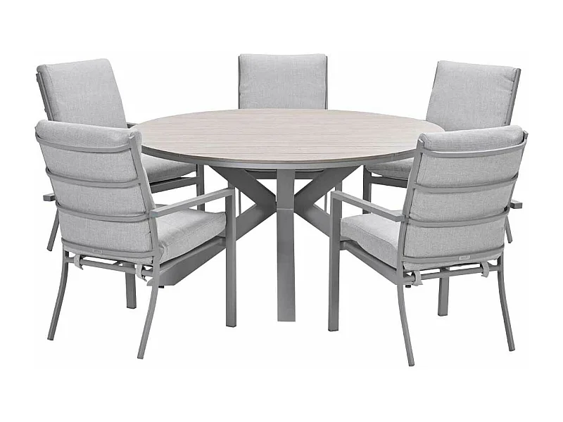 Garden Impressions Senja tuinset 6-delig valley sand - Tulli tuintafel Ø148x75 cm - light teak vironwood