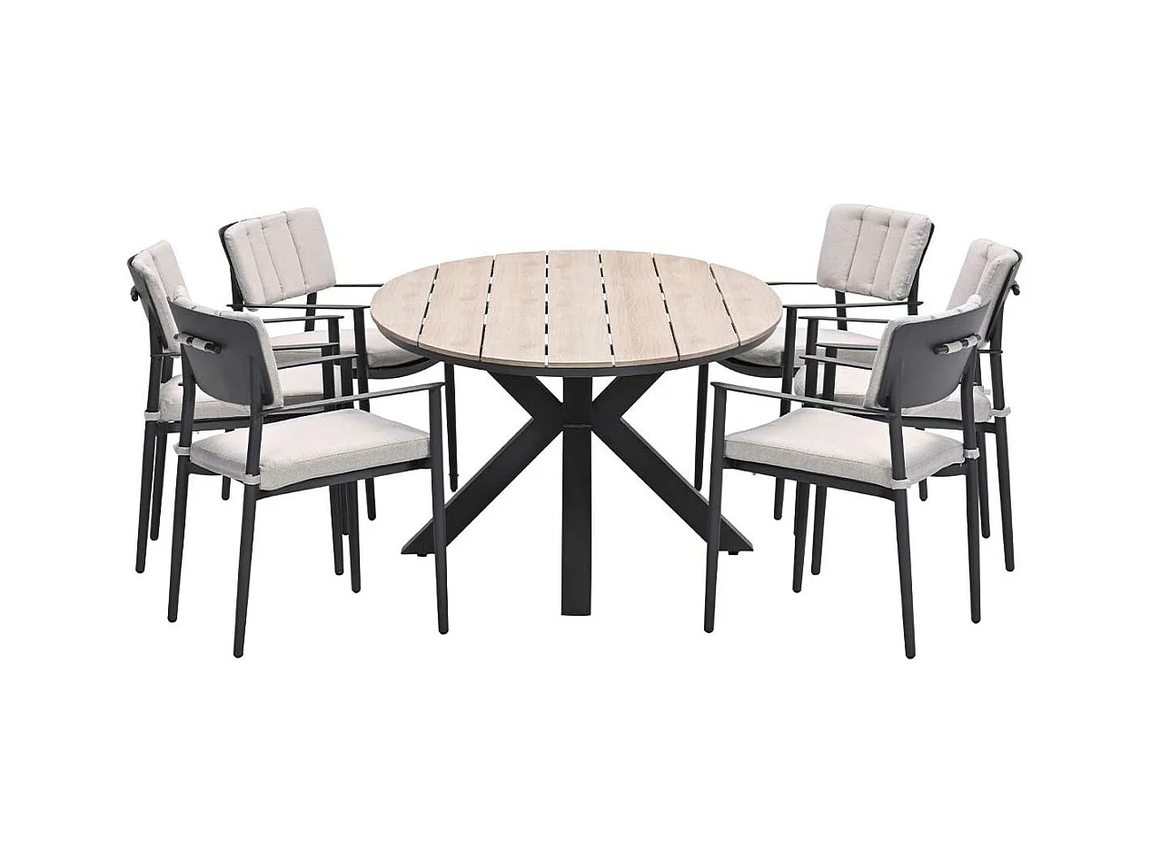 Garden Impressions Dane tuinset 7-delig - Tulli tuintafel 220x115xH75 cm - light teak vironwood