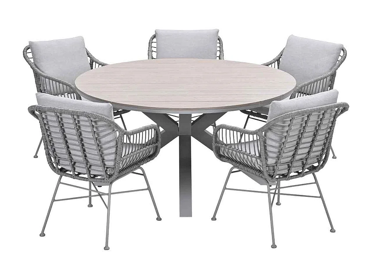 Garden Impressions Lucas tuinset 6-delig valley sand - Tulli tuintafel Ø148x75 cm - light teak vironwood