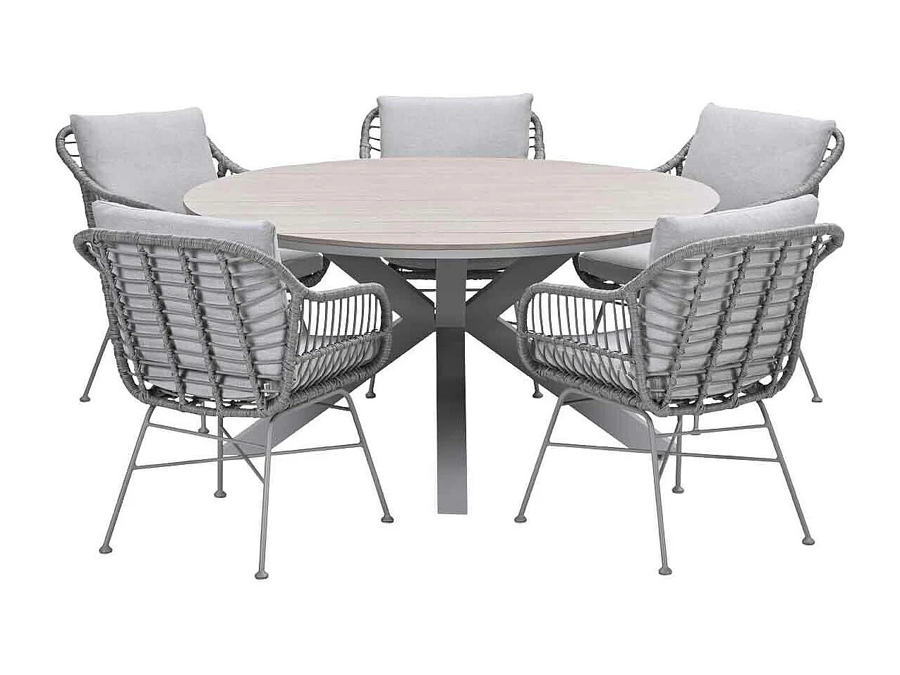 Garden Impressions Lucas tuinset 6-delig valley sand - Tulli tuintafel Ø148x75 cm - light teak vironwood