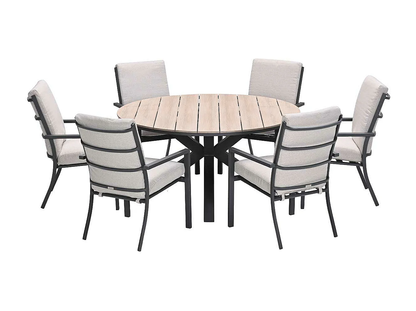 Garden Impressions Senja tuinset 7-delig desert sand - Tulli tuintafel Ø148x75 cm light teak vironwood