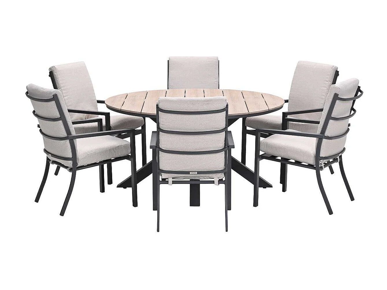 Garden Impressions Senja tuinset 7-delig desert sand - Tulli tuintafel Ø148x75 cm light teak vironwood