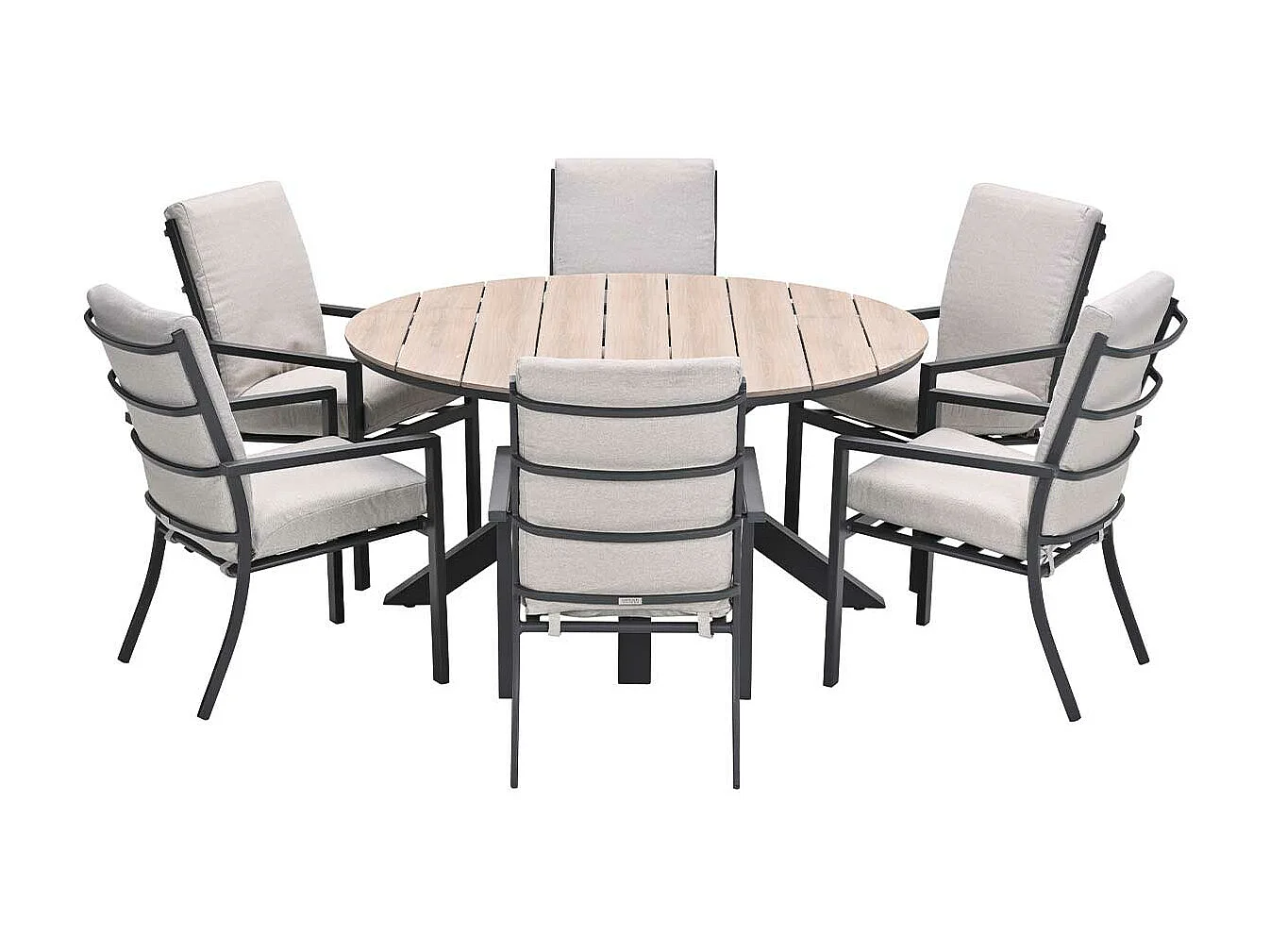 Garden Impressions Senja tuinset 7-delig desert sand - Tulli tuintafel Ø148x75 cm light teak vironwood