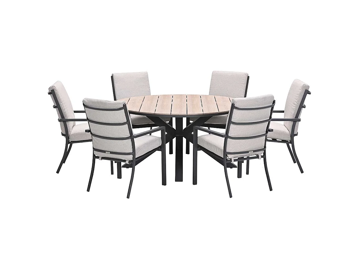 Garden Impressions Senja tuinset 7-delig desert sand - Tulli tuintafel Ø148x75 cm light teak vironwood