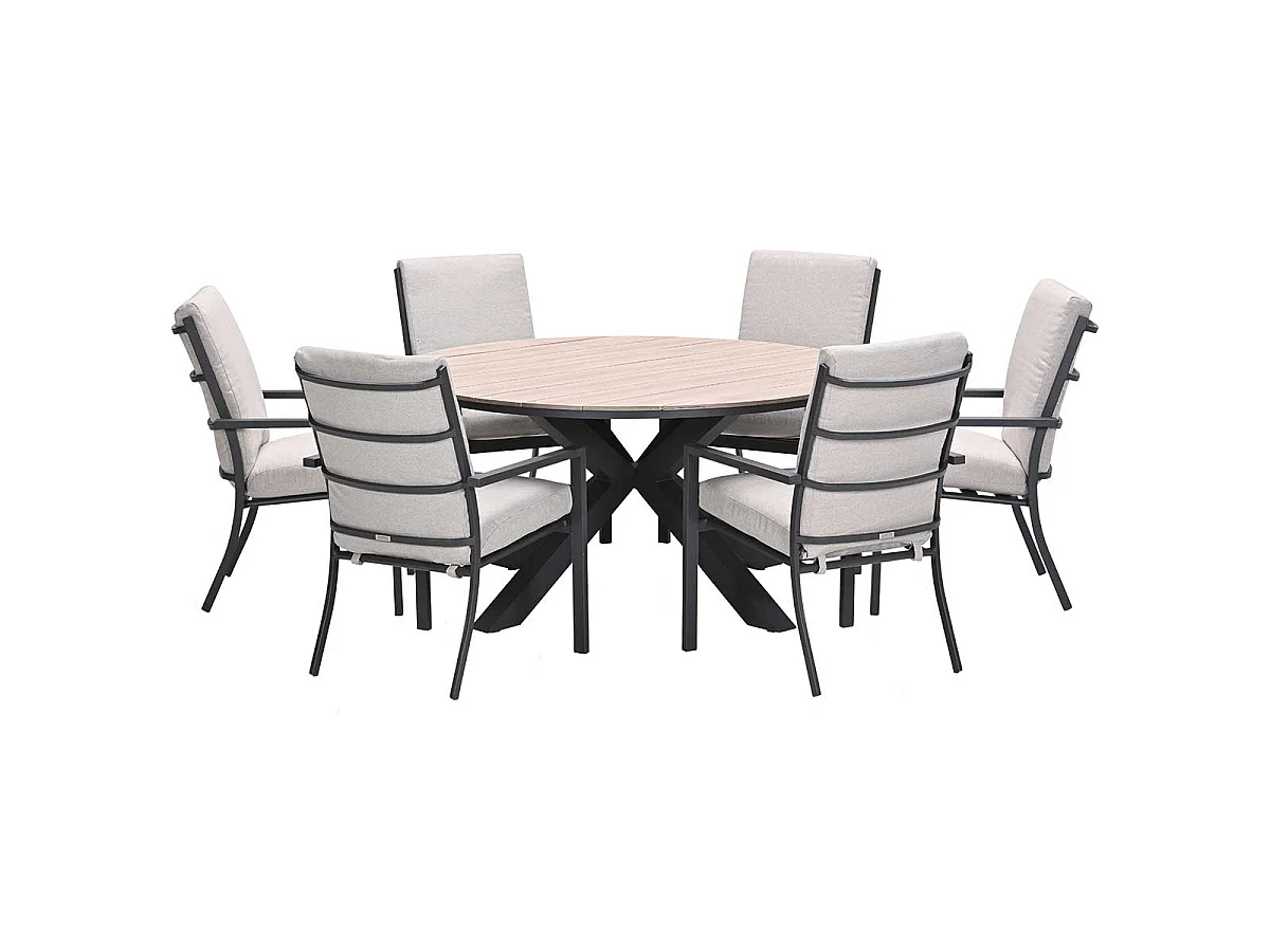 Garden Impressions Senja tuinset 7-delig desert sand - Tulli tuintafel Ø148x75 cm light teak vironwood