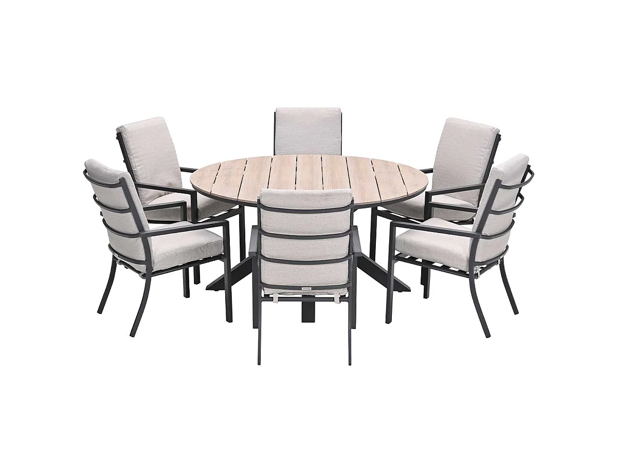 Garden Impressions Senja tuinset 7-delig desert sand - Tulli tuintafel Ø148x75 cm light teak vironwood