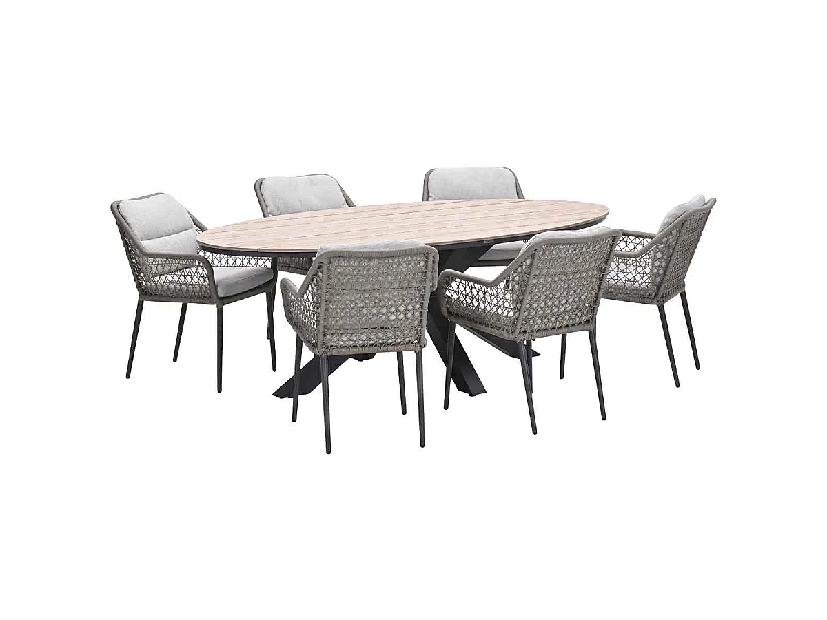 Garden Impressions Pemba tuinset 7-delig - Tulli tuintafel 220x115xH75 cm - light teak vironwood