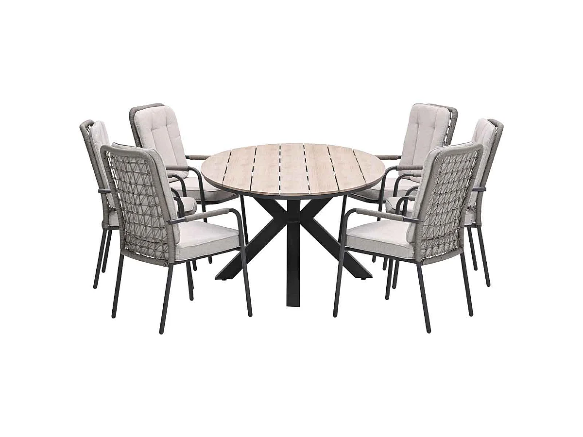 Garden Impressions Aleria tuinset 7-delig taupe - Tulli tuintafel 220x115xH75 cm - light teak vironwood