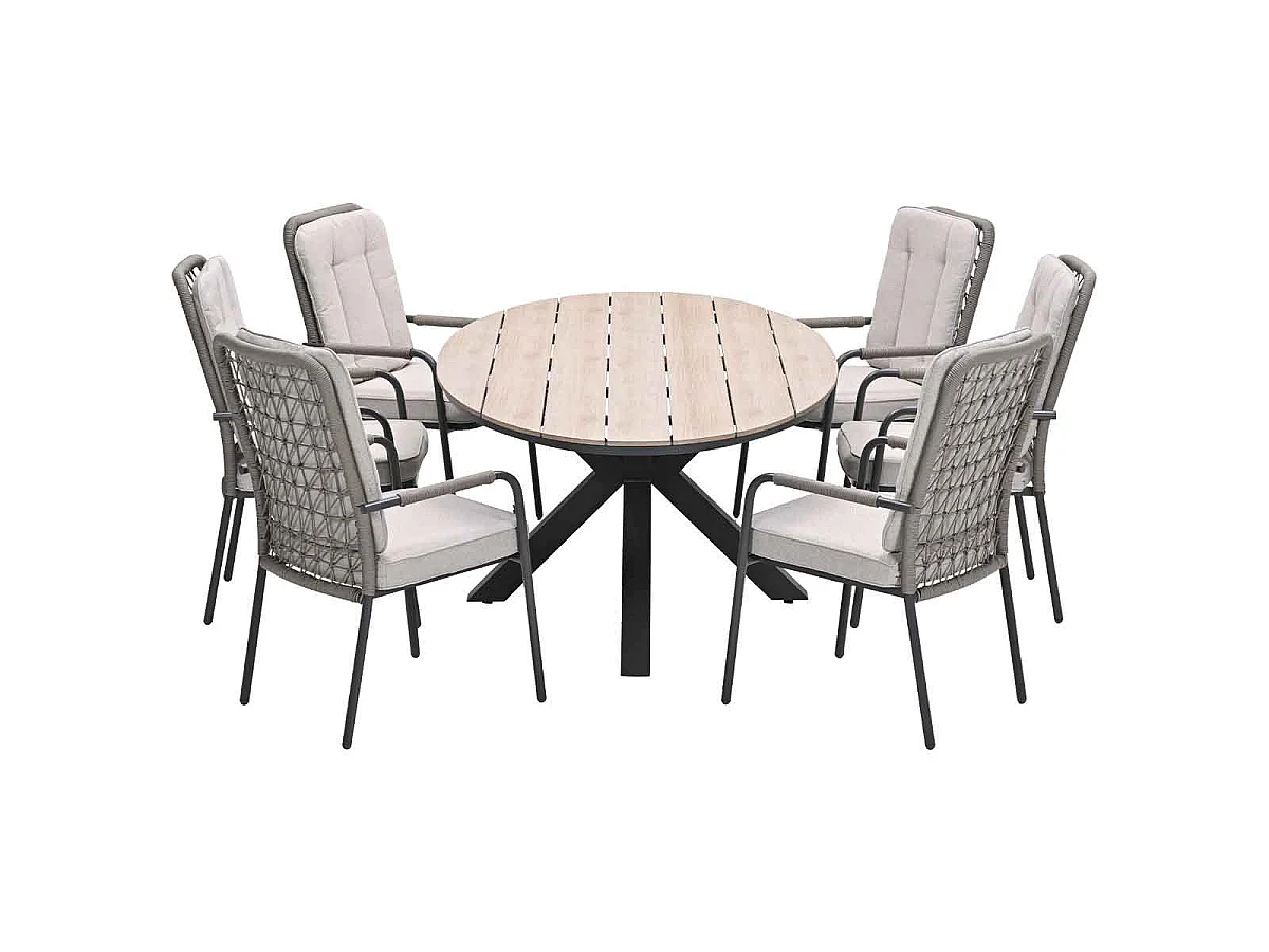 Garden Impressions Aleria tuinset 7-delig taupe - Tulli tuintafel 220x115xH75 cm - light teak vironwood