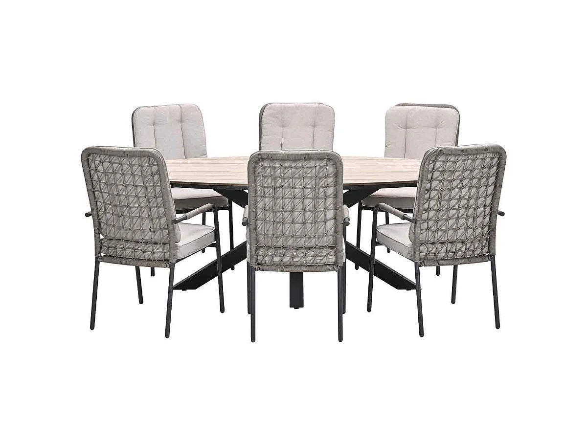 Garden Impressions Aleria tuinset 7-delig taupe - Tulli tuintafel 220x115xH75 cm - light teak vironwood