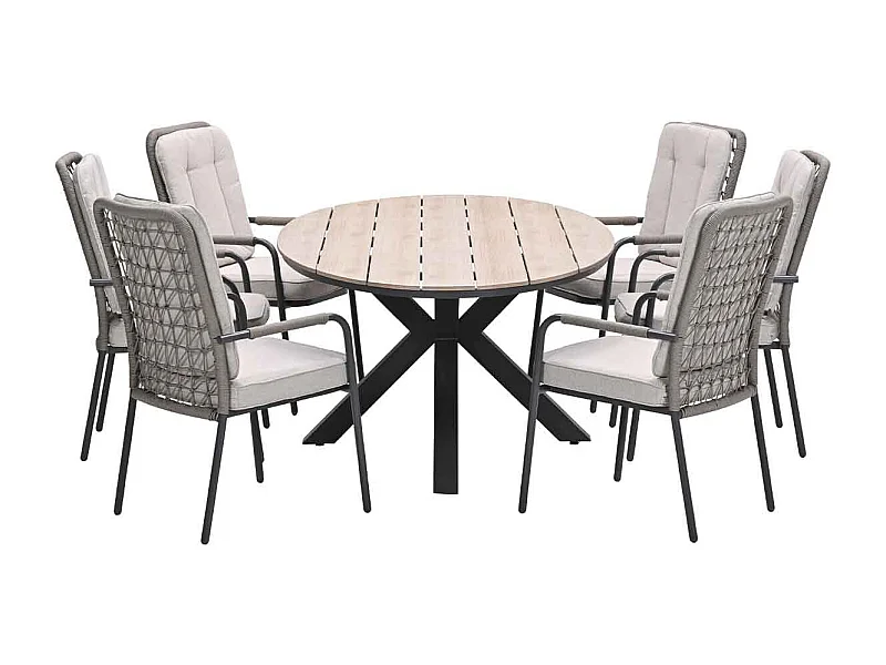 Garden Impressions Aleria tuinset 7-delig taupe - Tulli tuintafel 220x115xH75 cm - light teak vironwood