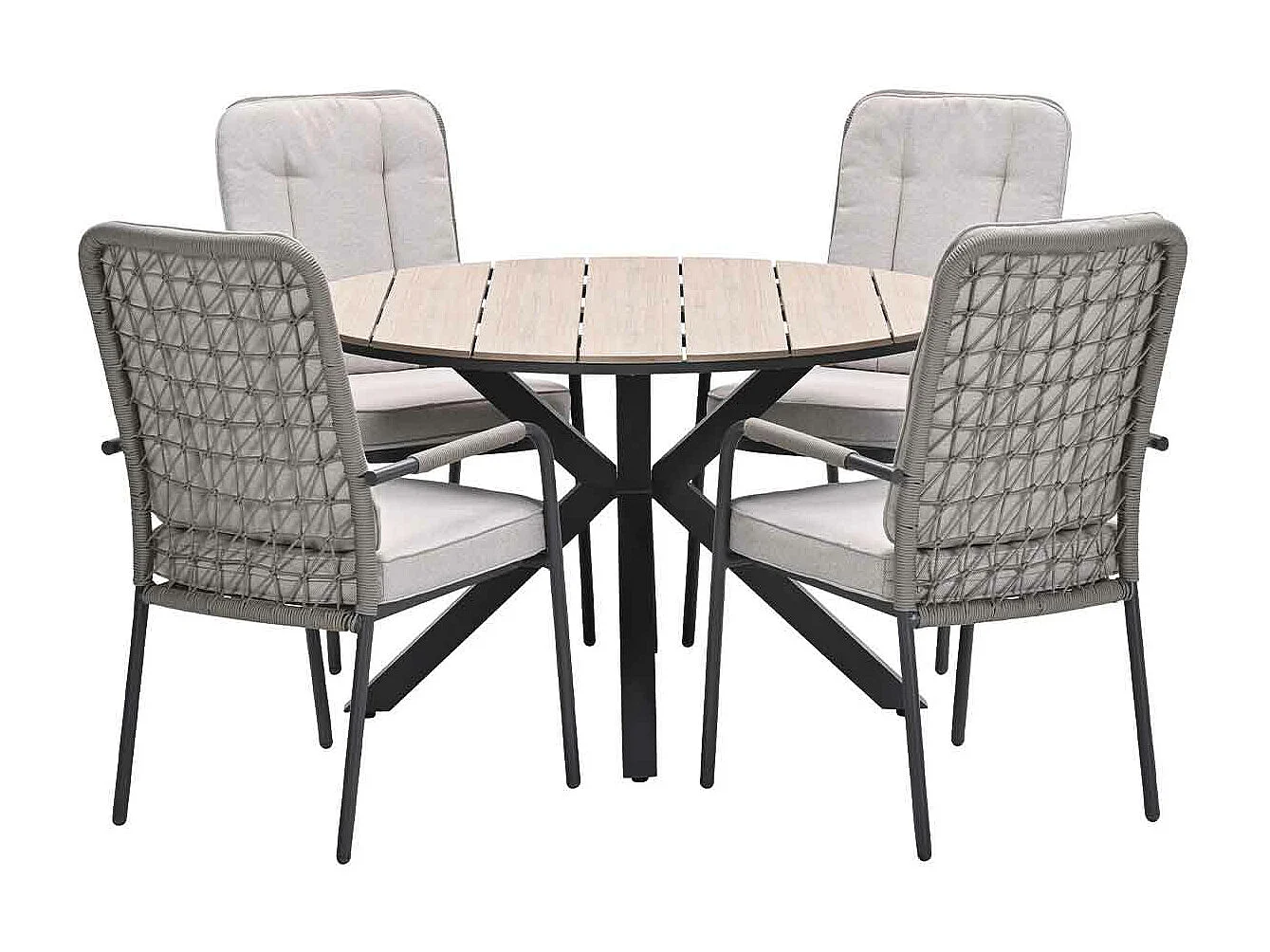 Garden Impressions Aleria tuinset 5-delig taupe - Tulli tuintafel Ø122x75 cm - light teak vironwood