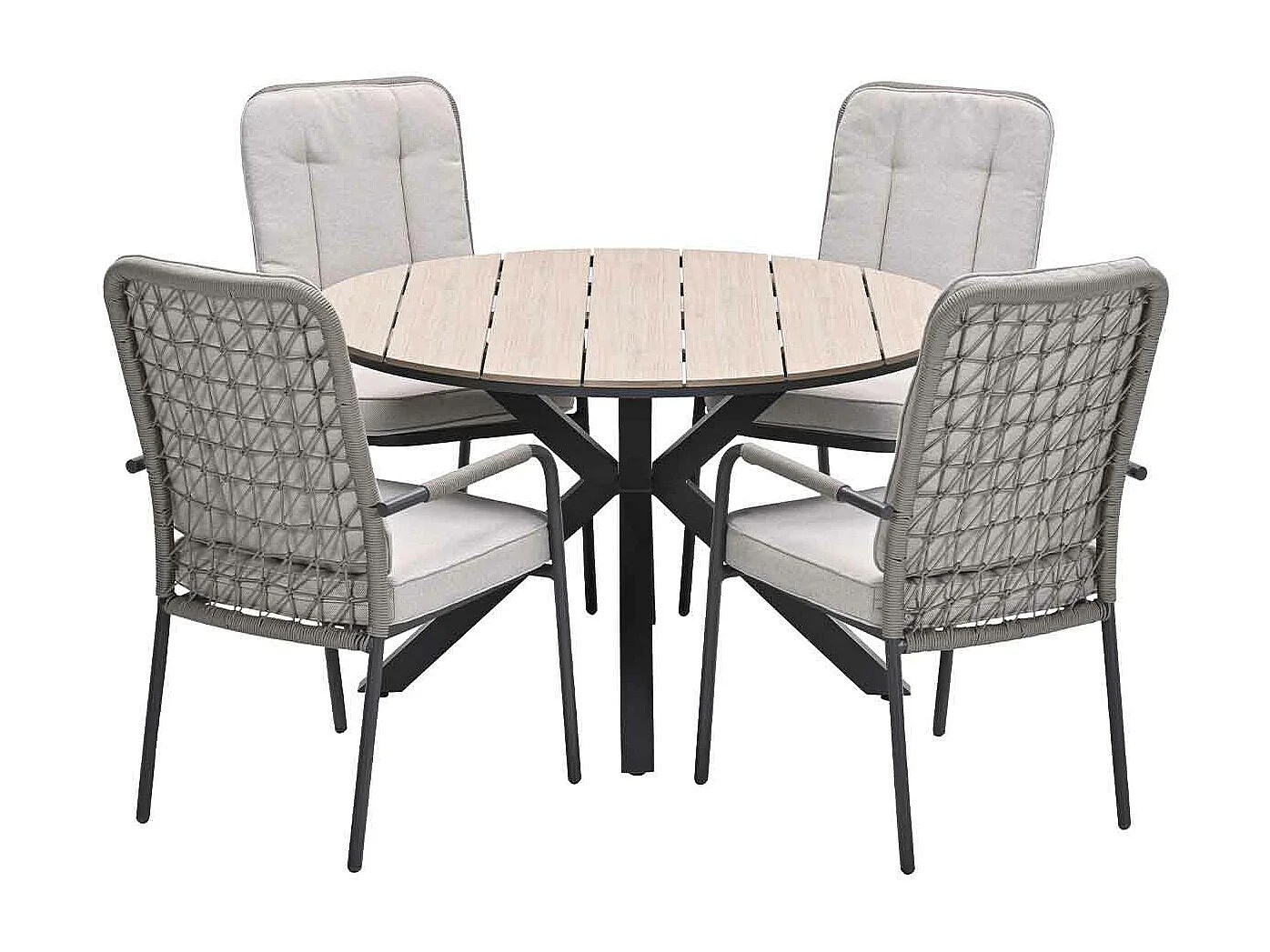 Garden Impressions Aleria tuinset 5-delig taupe - Tulli tuintafel Ø122x75 cm - light teak vironwood