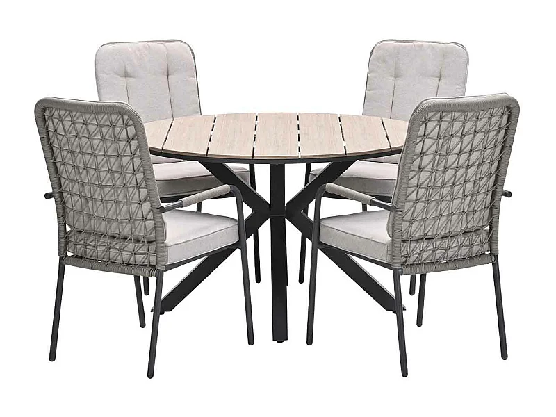 Garden Impressions Aleria tuinset 5-delig taupe - Tulli tuintafel Ø122x75 cm - light teak vironwood