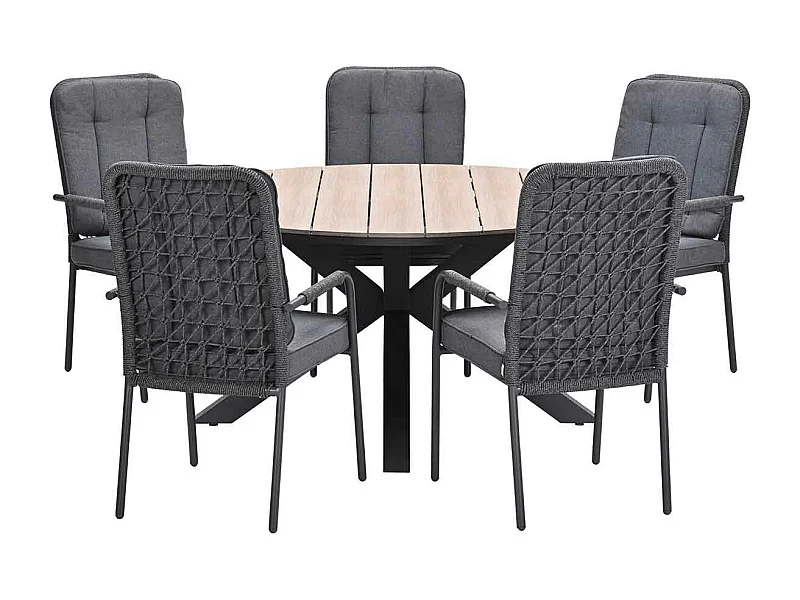 Garden Impressions Aleria tuinset 6-delig - Tulli tuintafel Ø148x75 cm - light teak vironwood