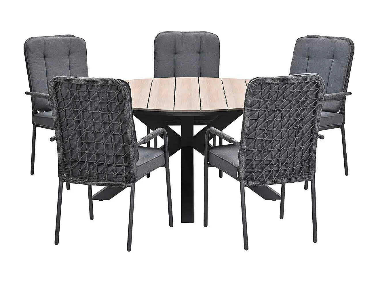 Garden Impressions Aleria tuinset 6-delig - Tulli tuintafel Ø148x75 cm - light teak vironwood