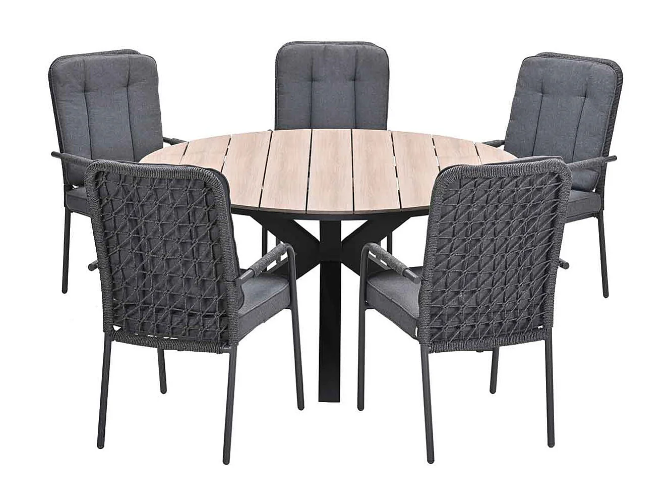 Garden Impressions Aleria tuinset 6-delig - Tulli tuintafel Ø148x75 cm - light teak vironwood