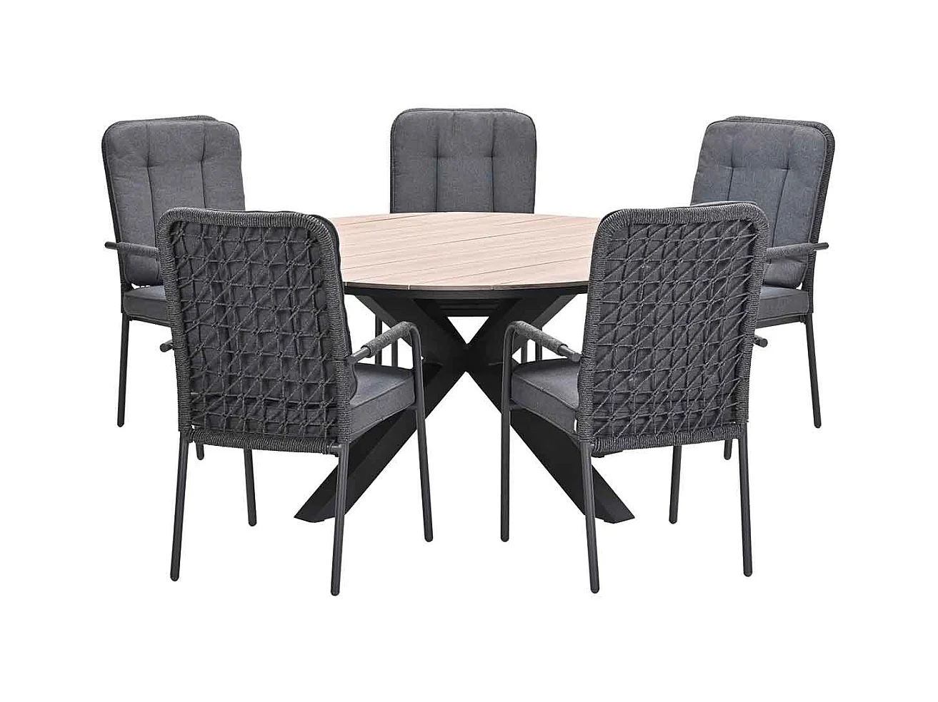 Garden Impressions Aleria tuinset 6-delig - Tulli tuintafel Ø148x75 cm - light teak vironwood