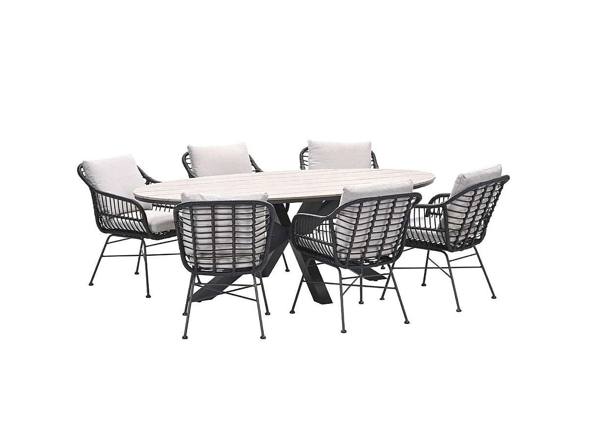 Garden Impressions Lucas tuinset zwart 7-delig - Tulli tuintafel 220x115 cm