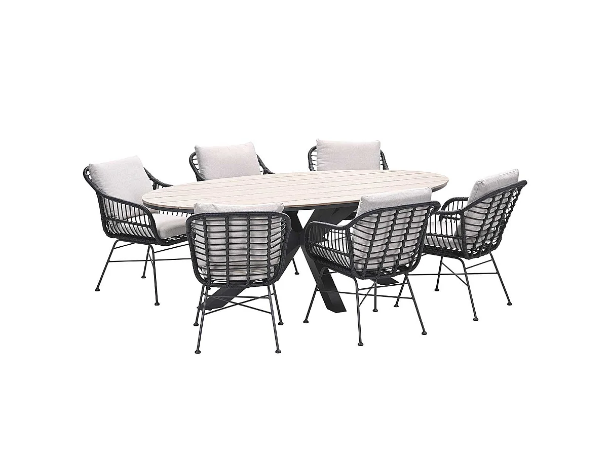 Garden Impressions Lucas tuinset zwart 7-delig - Tulli tuintafel 220x115 cm