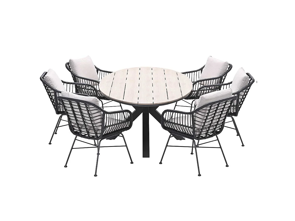 Garden Impressions Lucas tuinset zwart 7-delig - Tulli tuintafel 220x115 cm
