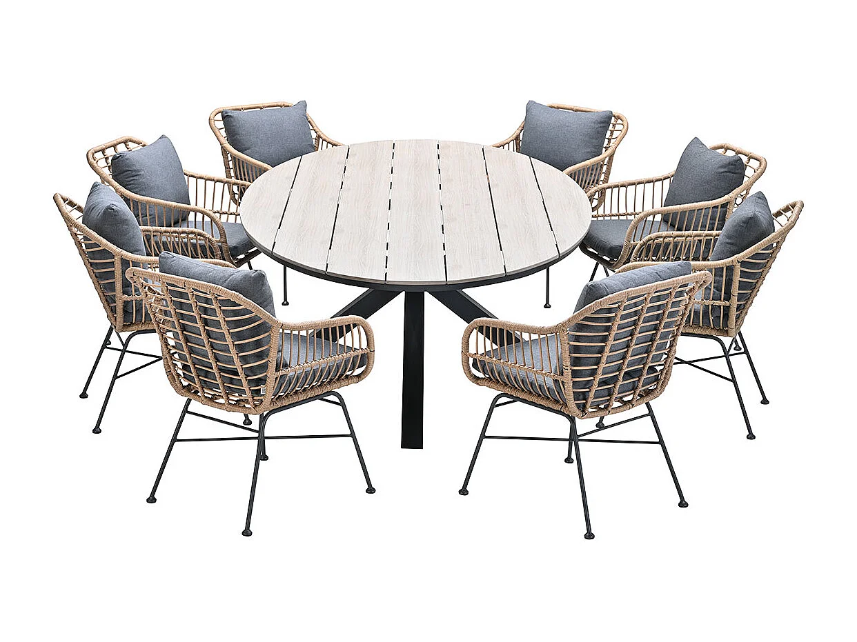 Garden Impressions Lucas tuinset 9-delig bruin - Tulli tuintafel ovaal 280x140 cm light teak look
