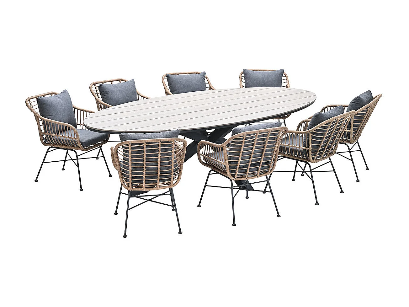 Garden Impressions Lucas tuinset 9-delig bruin - Tulli tuintafel ovaal 280x140 cm light teak look