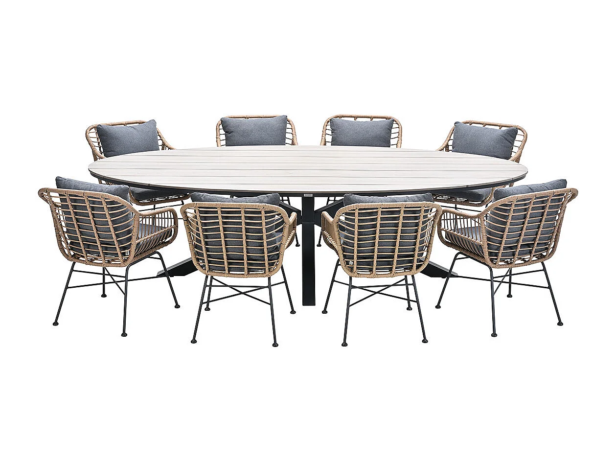 Garden Impressions Lucas tuinset 9-delig bruin - Tulli tuintafel ovaal 280x140 cm light teak look