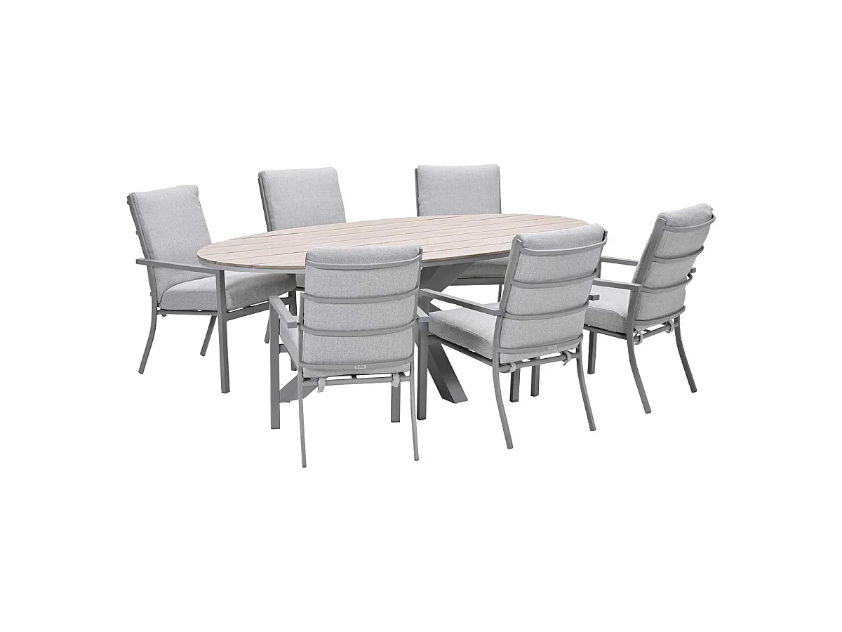 Garden Impressions Senja tuinset 7-delig valley sand - Tulli tuintafel 220x115 cm - light teak vironwood
