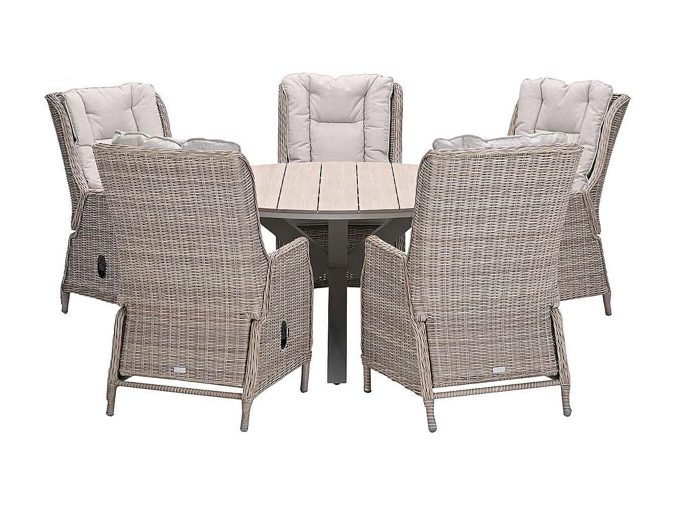 Garden Impressions Marbella verstelbare tuinset 6-delig vintage willow - Tulli tuintafel Ø148 cm light teak vironwood