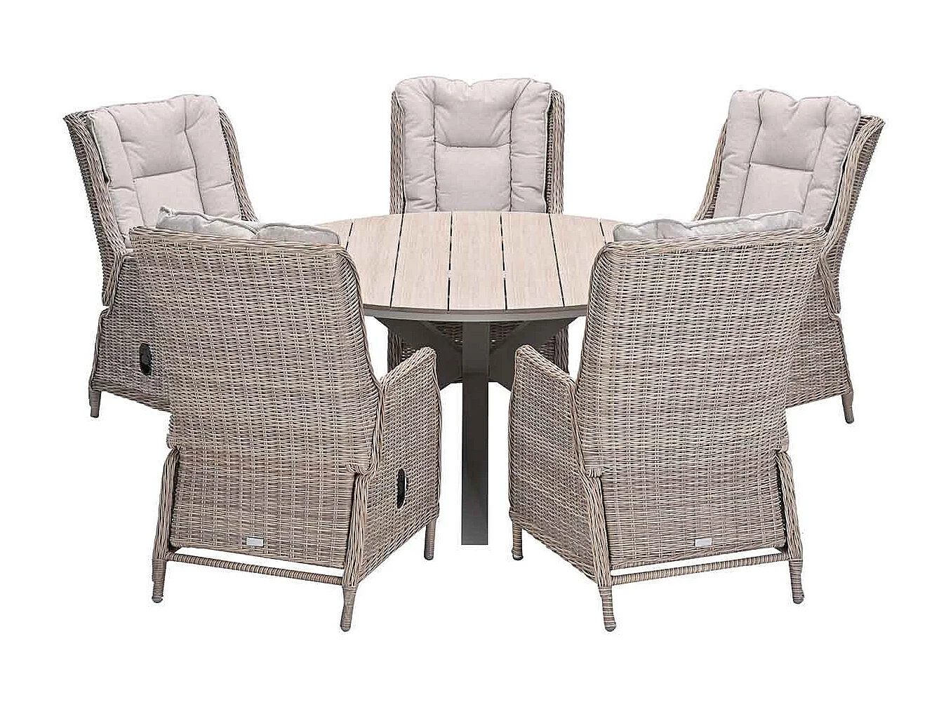 Garden Impressions Marbella verstelbare tuinset 6-delig vintage willow - Tulli tuintafel Ø148 cm light teak vironwood