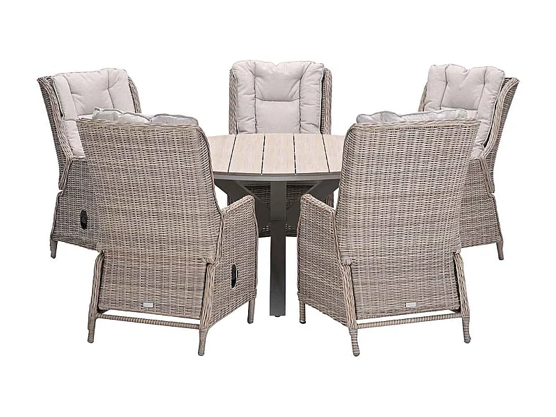 Garden Impressions Marbella verstelbare tuinset 6-delig vintage willow - Tulli tuintafel Ø148 cm light teak vironwood