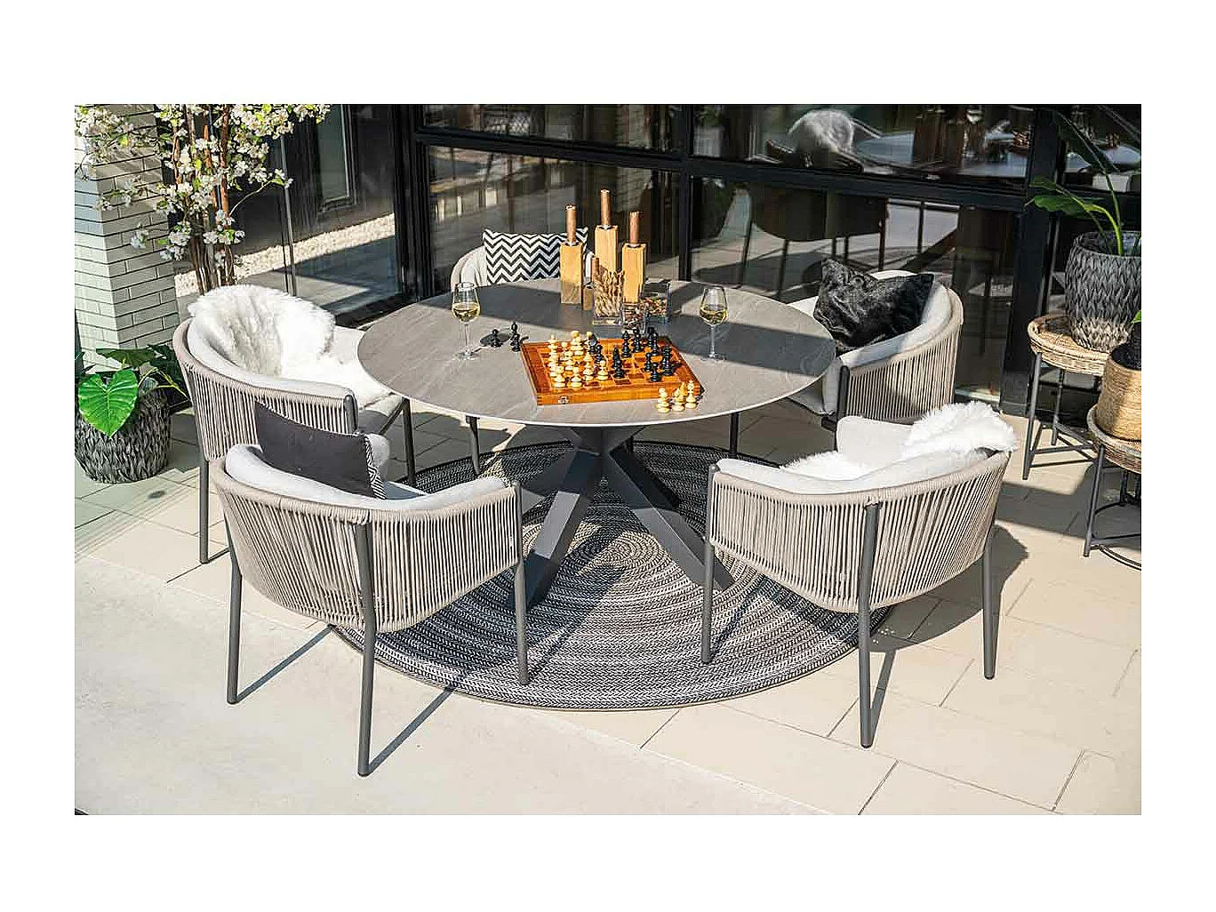 Ensemble de jardin Garden Impressions Delvin - Duuk - taupe - Ø150 cm - 6 pièces