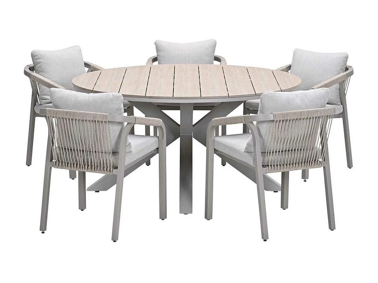 Garden Impressions Tarera tuinset 6-delig dakar sand - Tulli tuintafel Ø148x75 cm - light teak vironwood