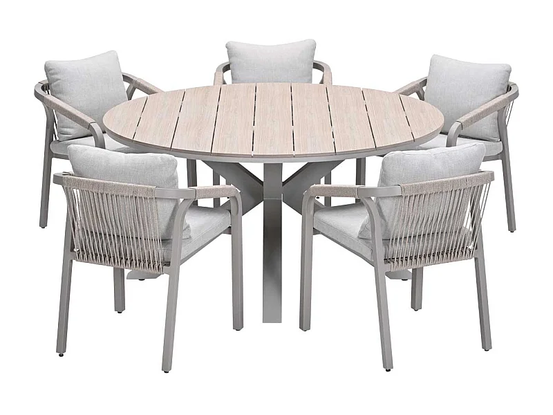 Garden Impressions Tarera tuinset 6-delig dakar sand - Tulli tuintafel Ø148x75 cm - light teak vironwood