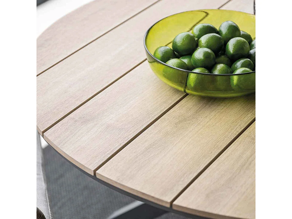 Garden Impressions Senja tuinset 5-delig desert sand - Tulli tuintafel Ø122x75 cm - light teak vironwood