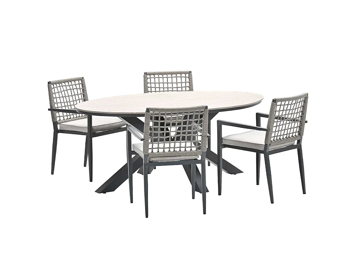 Salon de jardin Garden Impressions Burela 5 pièces - Table de jardin Tulli 180x115xH75 cm