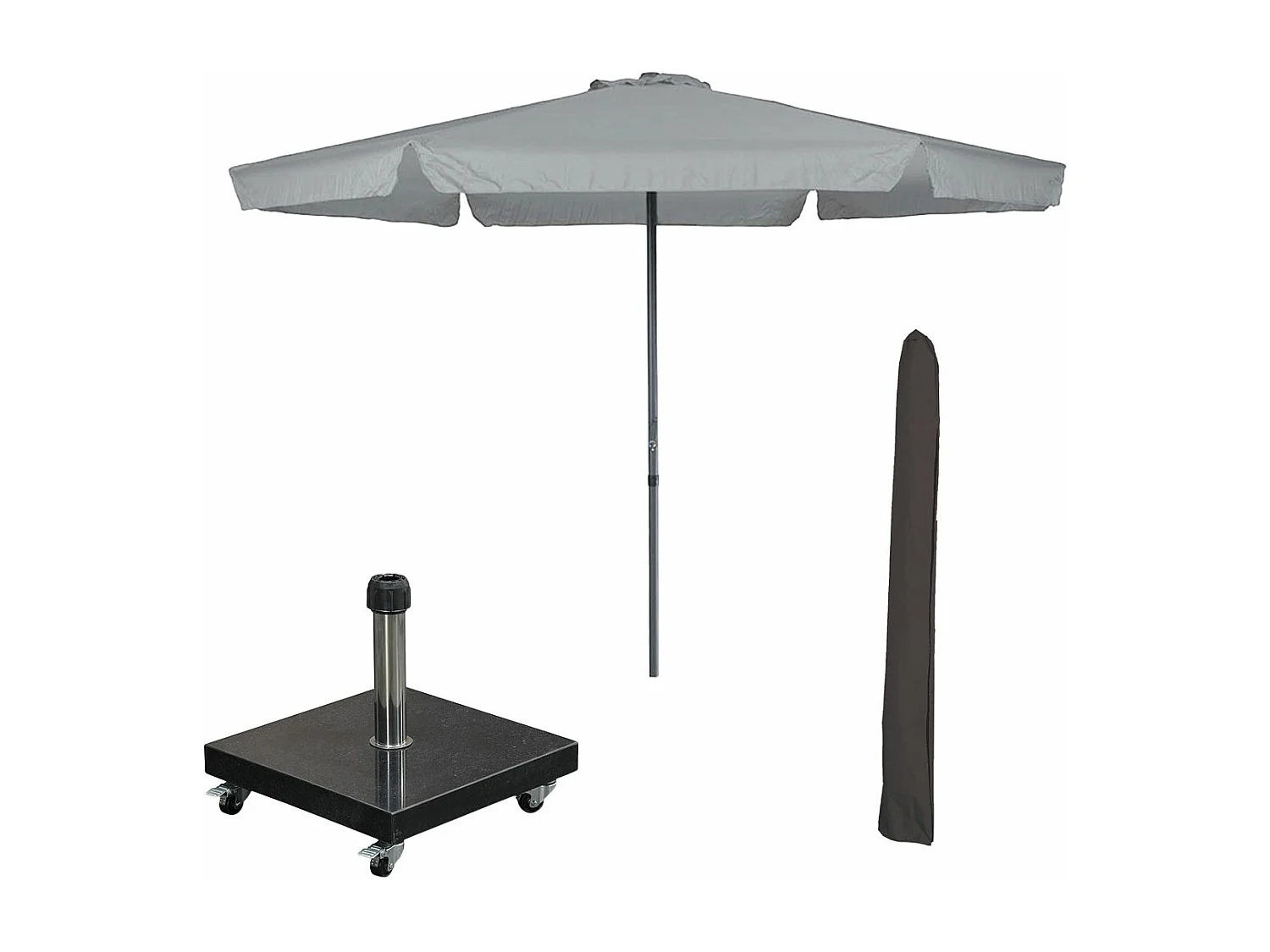 Parasol à bâton Garden Impressions Delta Ø300 cm gris clair - housse et 40 kg Eureka piet de parasol