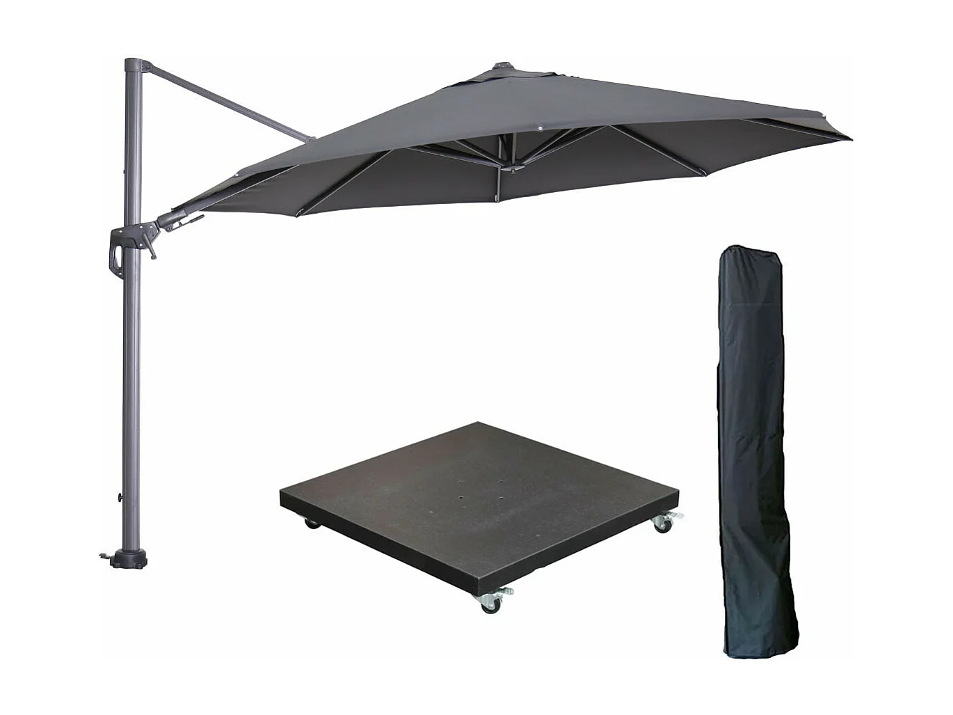 Parasol flottante Garden Impressions Hawai gris foncé Ø350 cm - housse et 90 kg piet de parasol