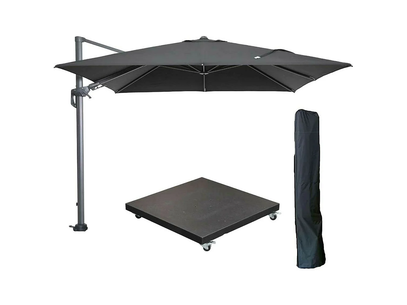 Parasol flottante Garden Impressions Hawai noir Ø350 cm - housse et 90 kg piet de parasol