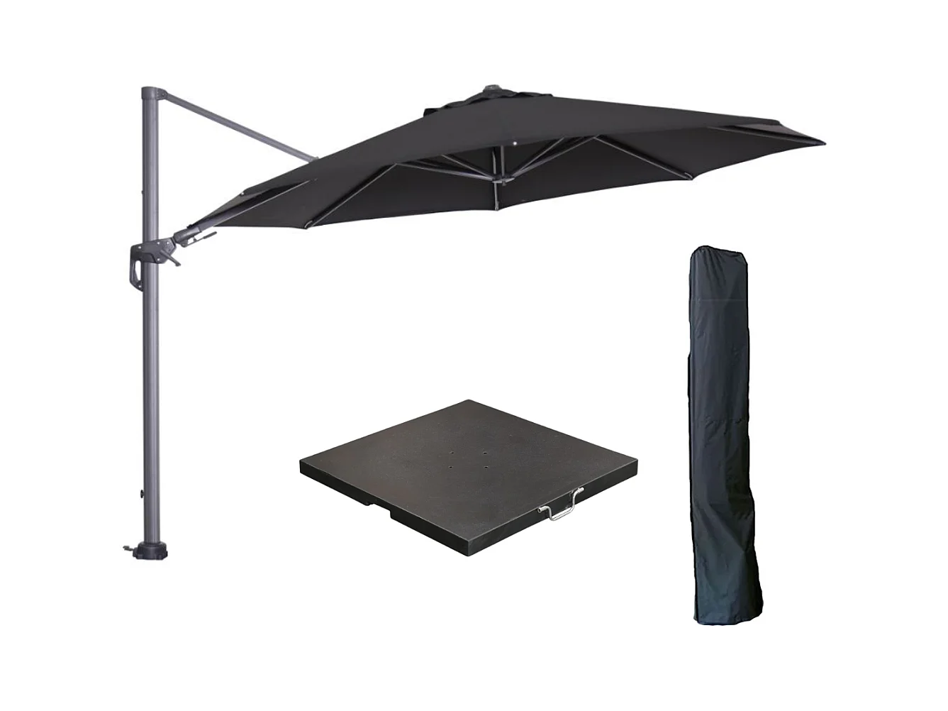 Parasol flottante Garden Impressions Hawai noir Ø350 cm - housse et 90 kg piet de parasol