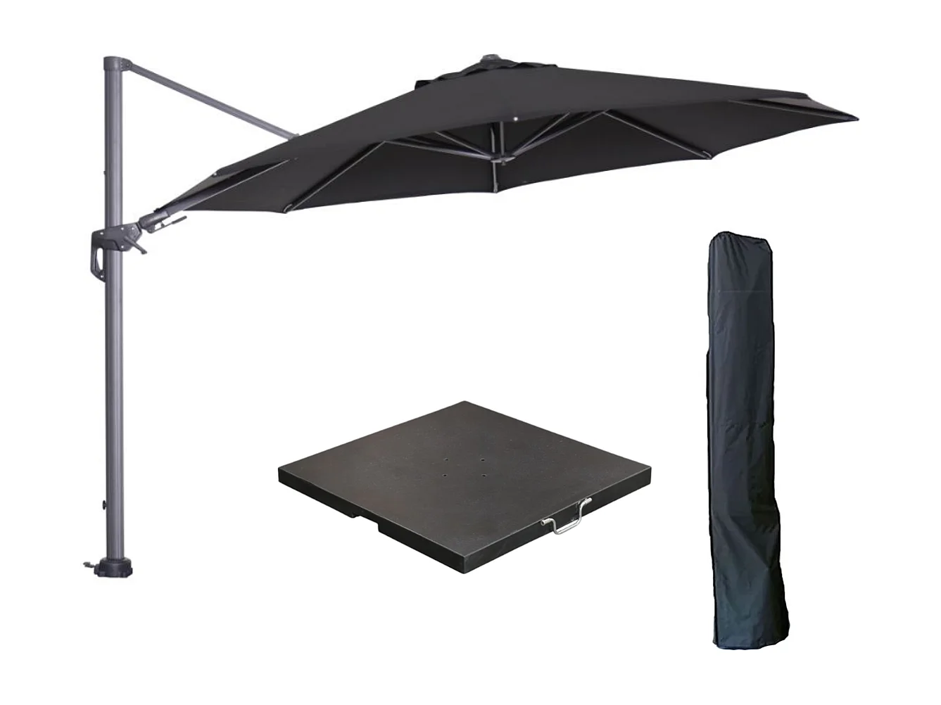 Parasol flottante Garden Impressions Hawai noir Ø350 cm - housse et 90 kg piet de parasol