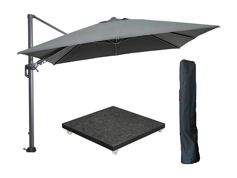 Parasol flottante Garden Impressions Hawai gris foncé 300x300cm - housse et 90 kg piet de parasol