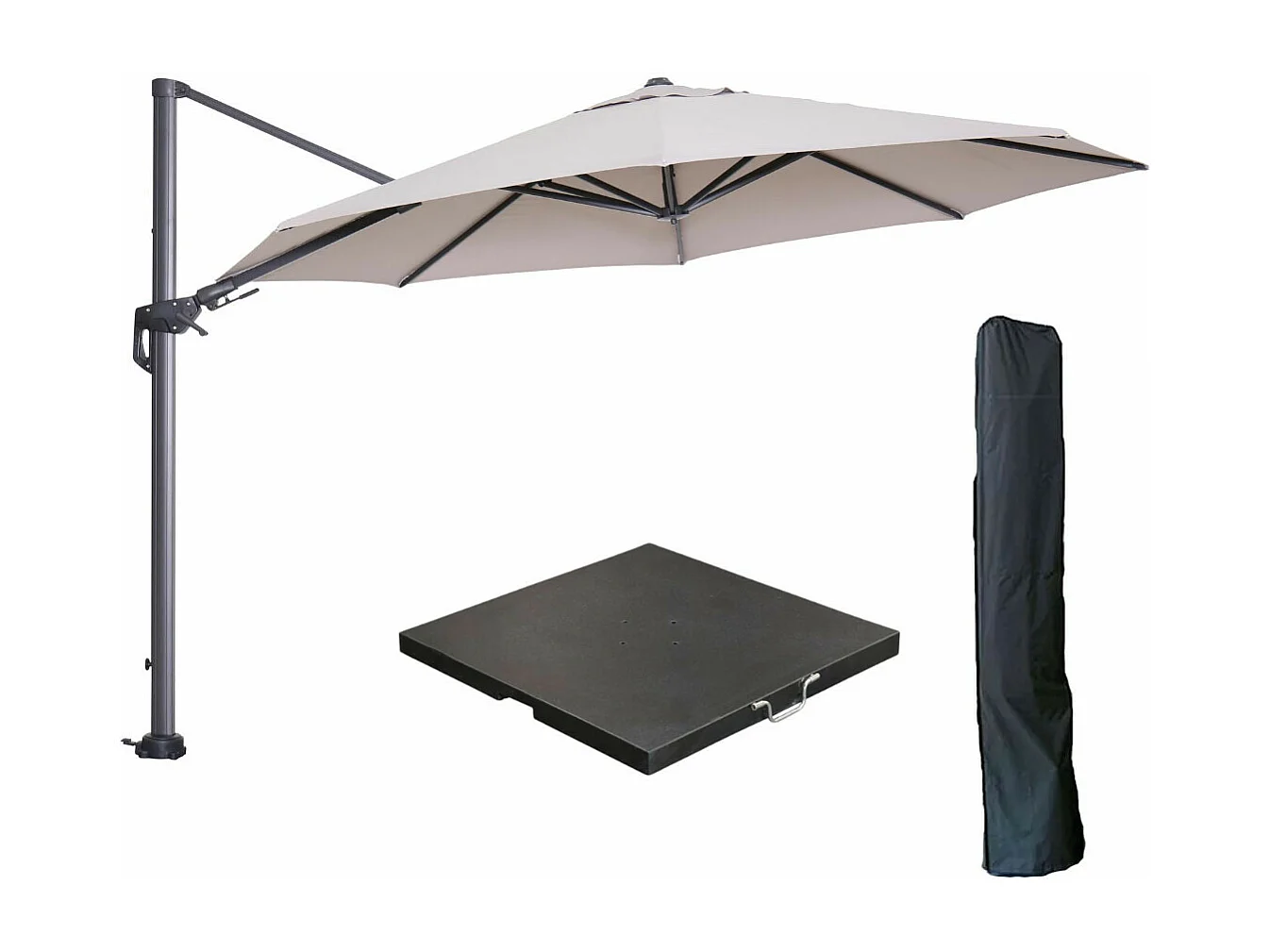Parasol flottante Garden Impressions Hawai sable Ø350 cm - housse et 90 kg piet de parasol