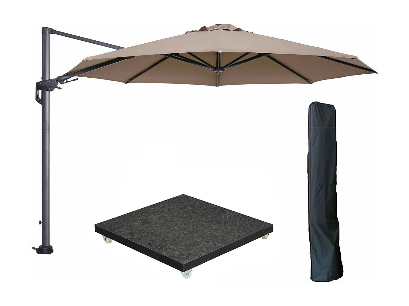 Parasol flottante Garden Impressions Hawai taupe Ø350 cm - housse et 90 kg piet de parasol